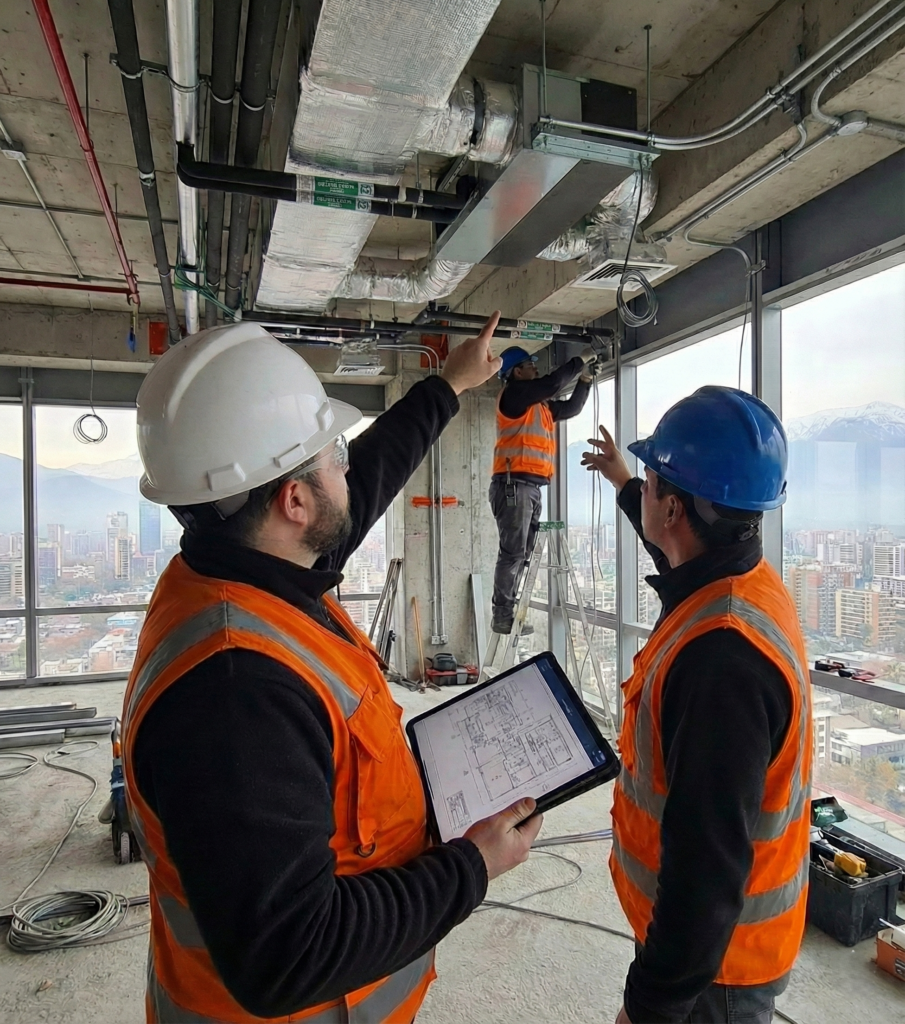 Inspección técnica de ductos de climatización y especialidades durante el fit out de oficinas